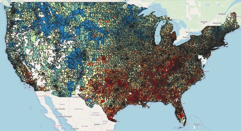 Figure 1: A Health Risk Index for disaster-related health risks at the ZIP Code level