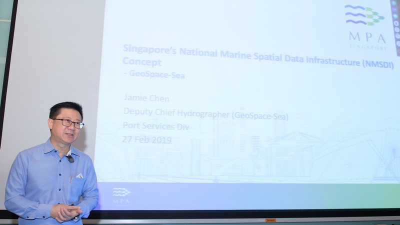 Jamie Chen from Singapore’s Maritime and Ports Authority presents at OGC's First Marine Summit