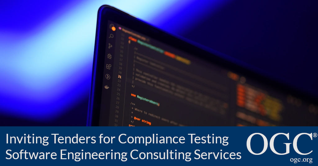 Banner announcing tender for OGC Compliance Testing Software Engineering Consulting Services