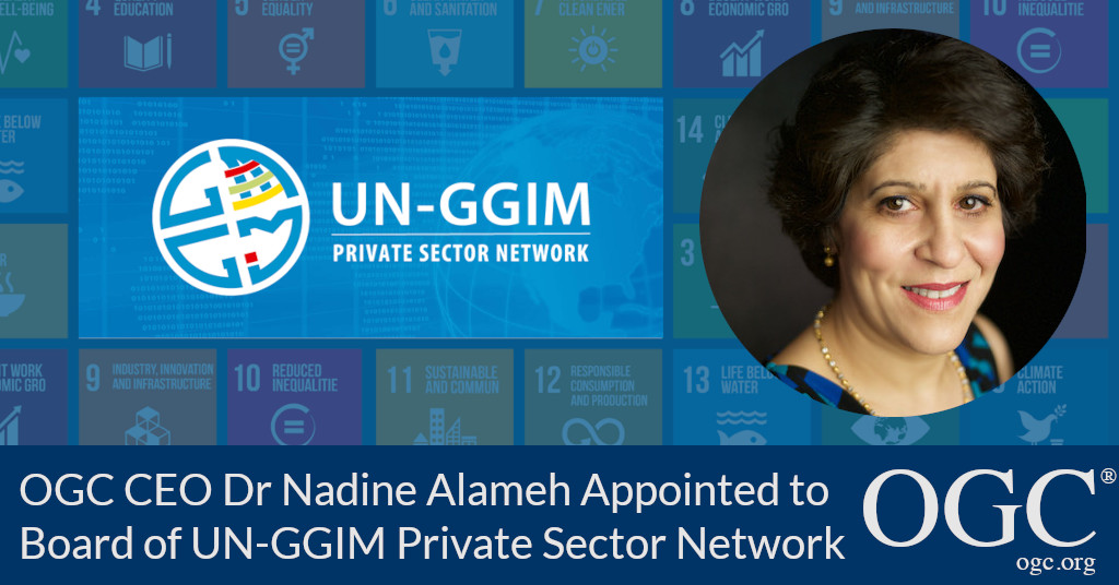 Banner announcing appointment of Nadine Alameh to UN-GGIM PSN Board
