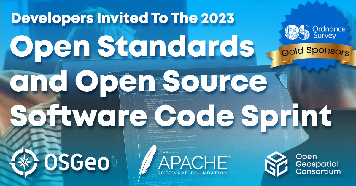 Banner announcing 2023 Open Standards and Open Source Software Code Sprint, including sponsor logo
