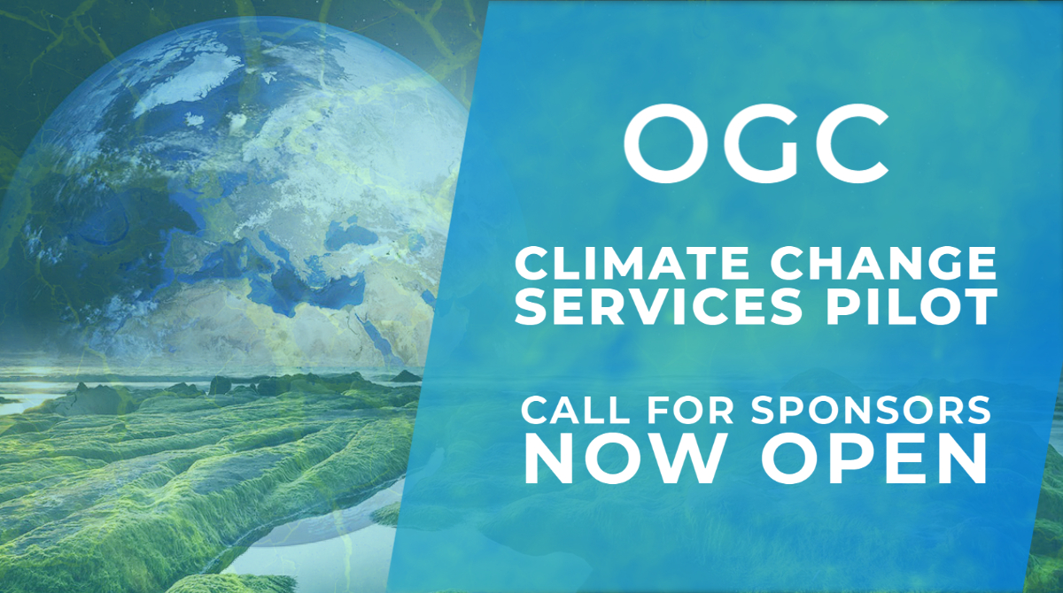 Banner announcing call for sponsors for the OGC Climate Change Services 2022 Pilot