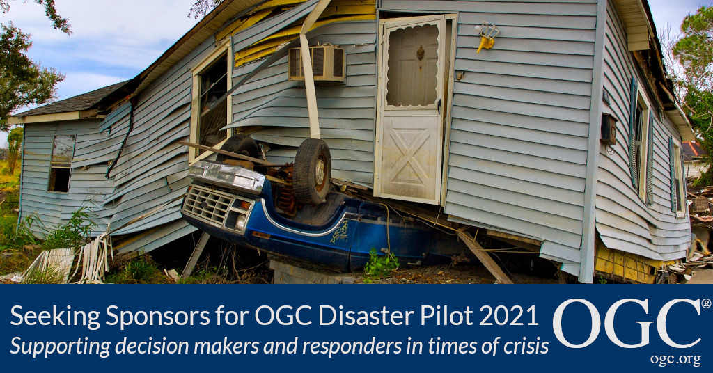Banner announcing OGC Disaster Pilot 2021 Call For Sponsors