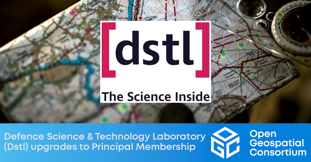 banner announcing Dstl upgrade to principal membership in OGC