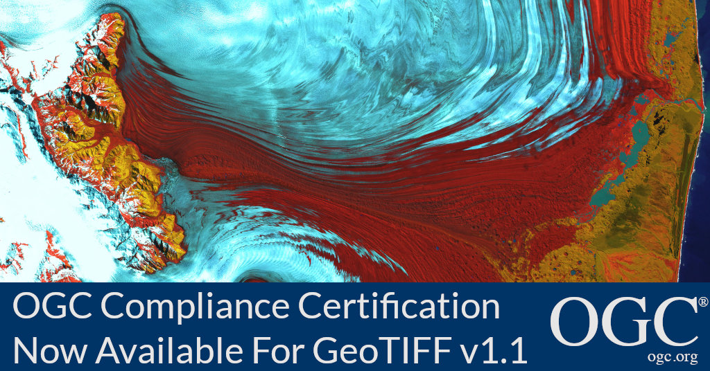 Banner announcing OGC compliance test availability for GeoTIFF v1.1